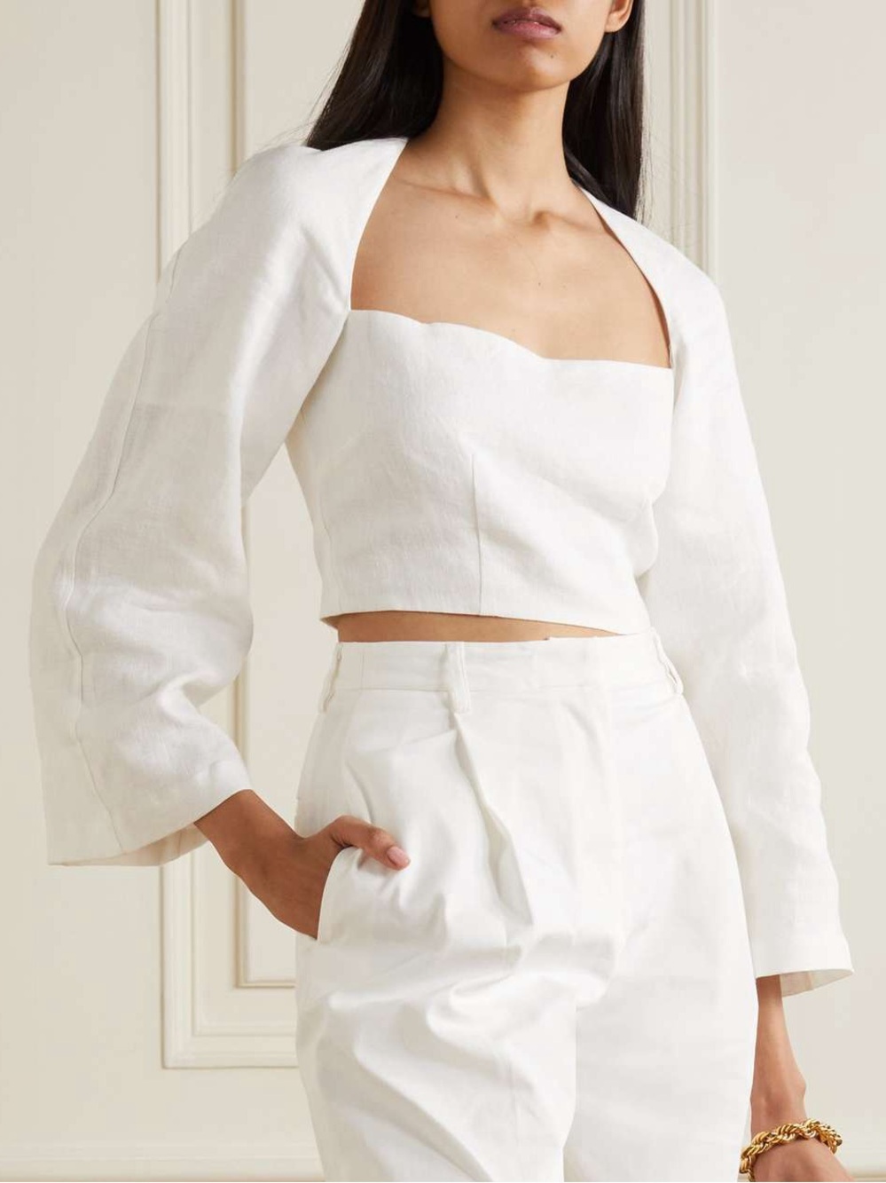 Mara Hoffman Julia Cropped Cutout Hemp Top in White